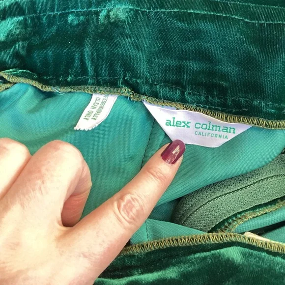 Vintage 1970’s Green Velvet Wide Leg Pants Christmas Alex Coleman California - Picture 11 of 14